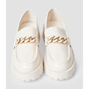 Chain Strap Platform Loafers (WHITE) Size 7